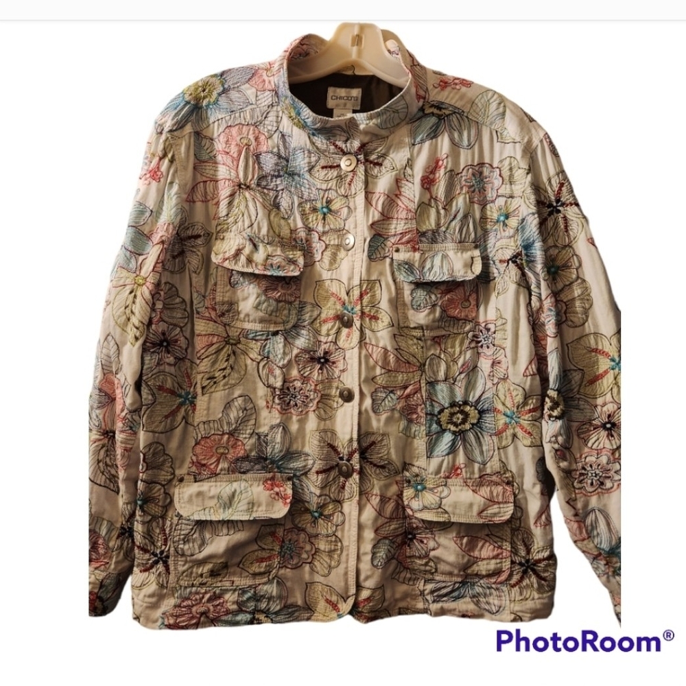Chico's Cream Utility Jacket with Collared Neckline